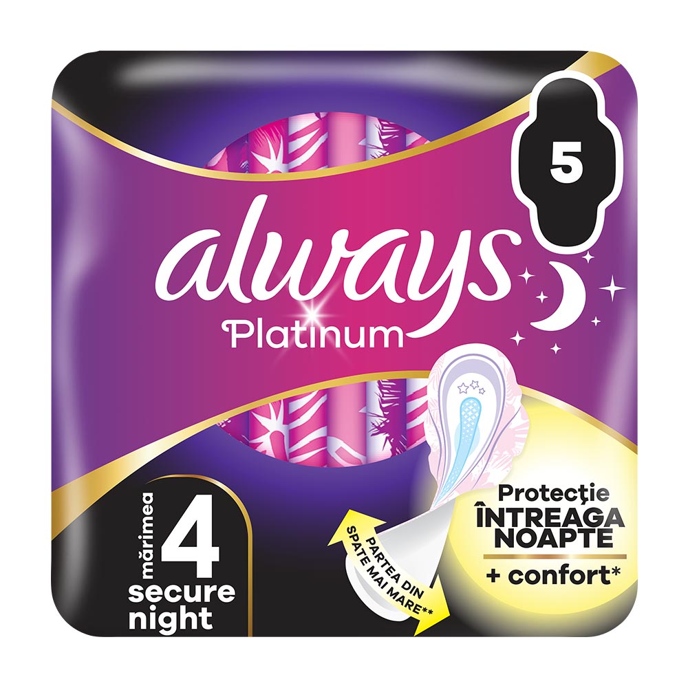 Absorbante Always Platinum Secure Night, 5 bucati