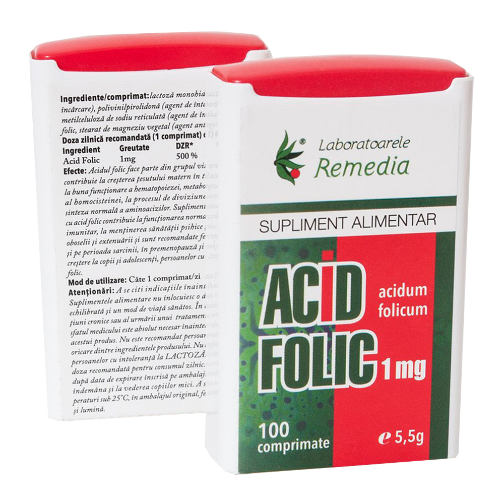 Acid Folic 1mg, 100 comprimate, Remedia