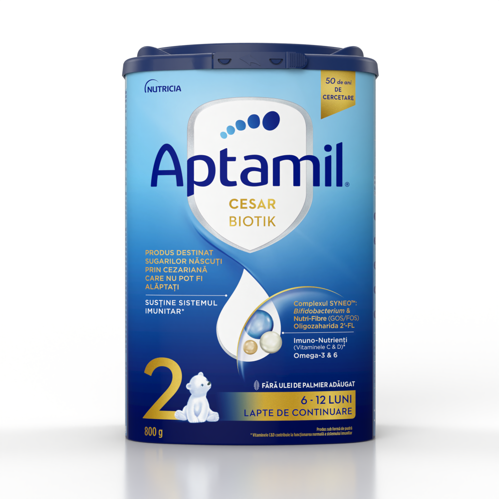 Lapte praf Aptamil CESARBIOTIK 2 pentru 6-12 luni, 800g, Nutricia