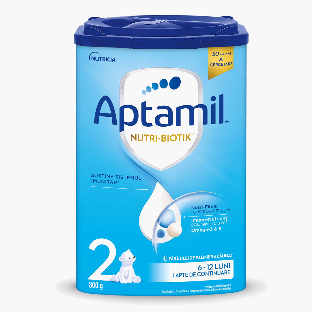 Lapte praf Aptamil NUTRI-BIOTIK 2 pentru 6-12 luni, 800g, Nutricia