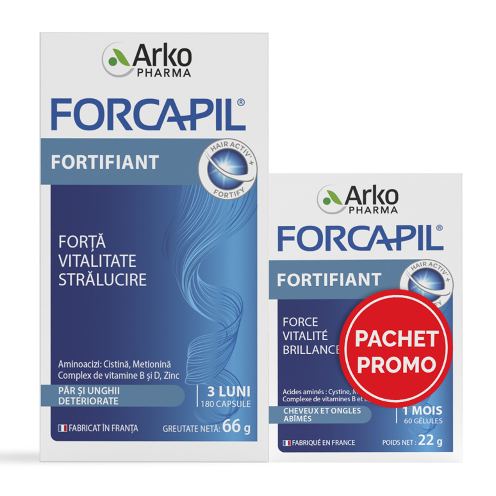 Pachet Forcapil Fortifiant par si unghii, 180 + 60 capsule, Arkopharma