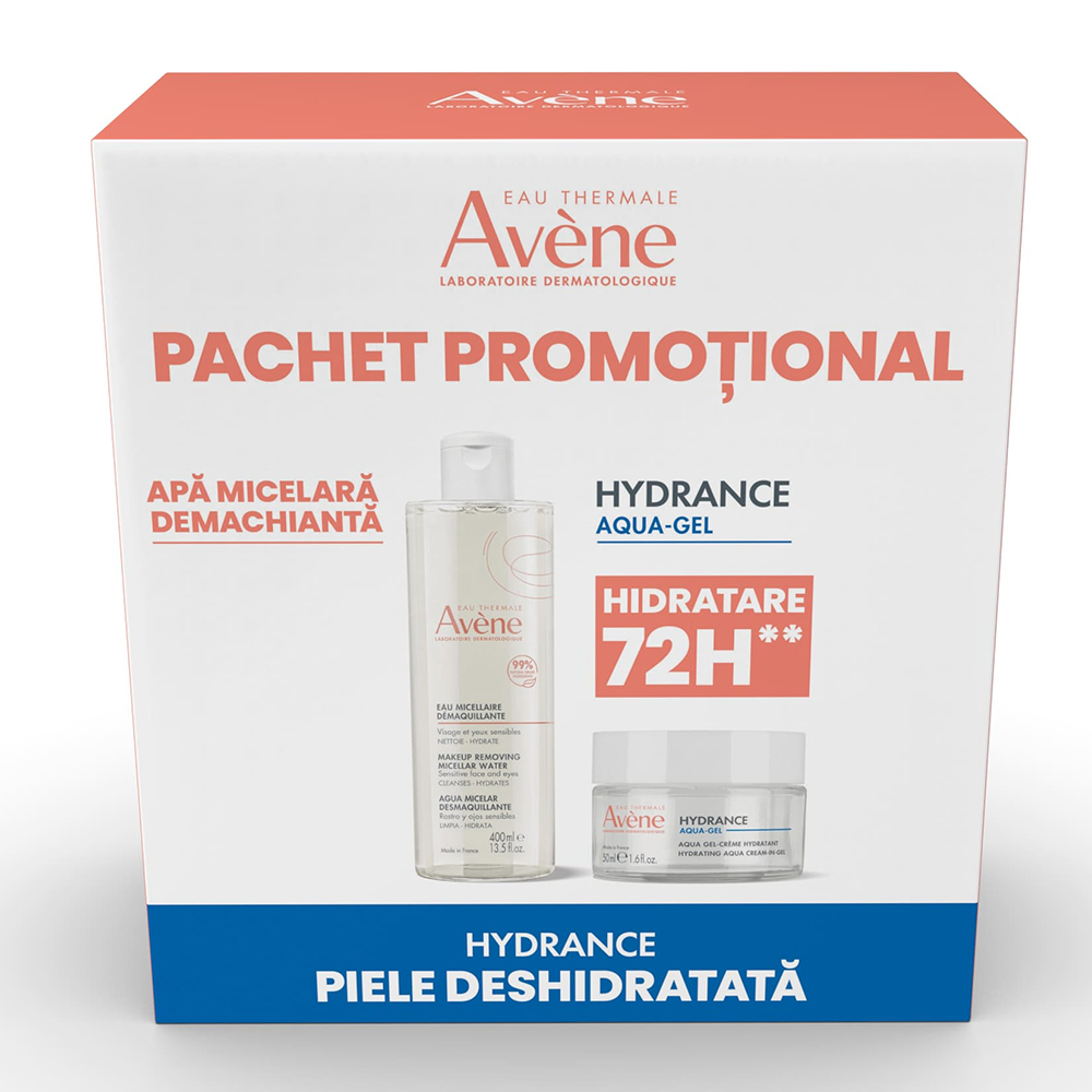 Pachet Crema hidratanta de fata Hydrance Aqua Gel, 50ml + Apa Micelara Demachianta, 400ml (Pachet Promo), Avene
