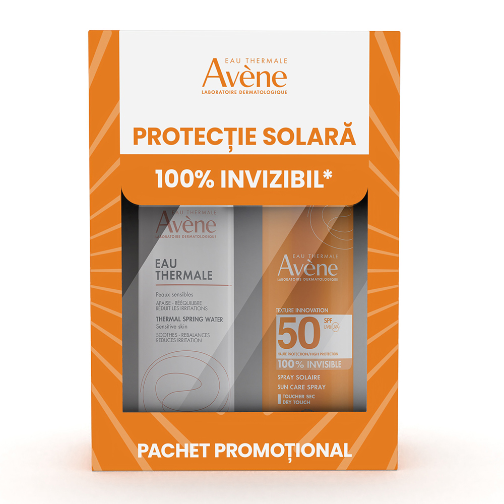 Pachet Spray SPF50+, 200ml + Apa Termala Spray, 150ml, Avene