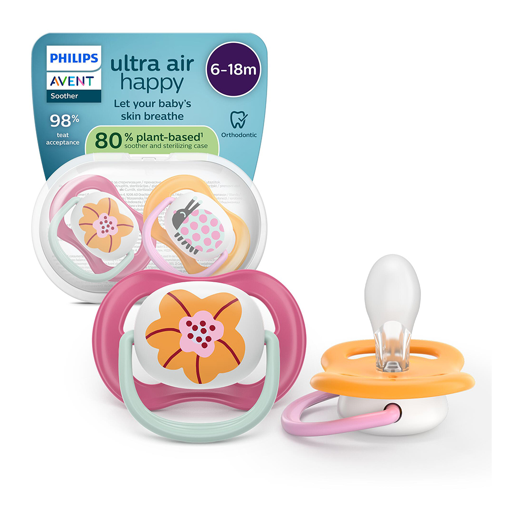 Suzeta Ultra Air Silicon Design Flower 6-18 luni 080/27, 2 buc, Avent Philips