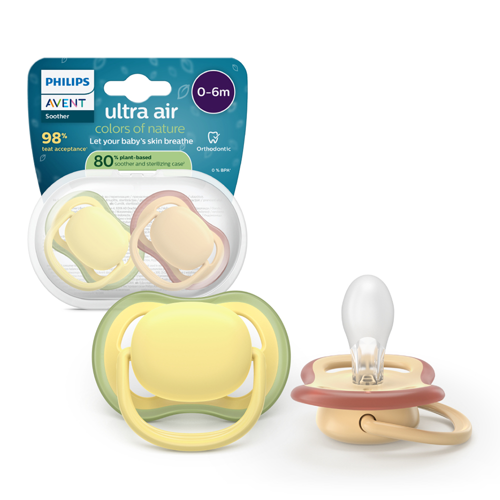 Suzeta Ultra Air Silicon Galben/Portocaliu 0-6luni 087/07, 2 buc, Avent Philips