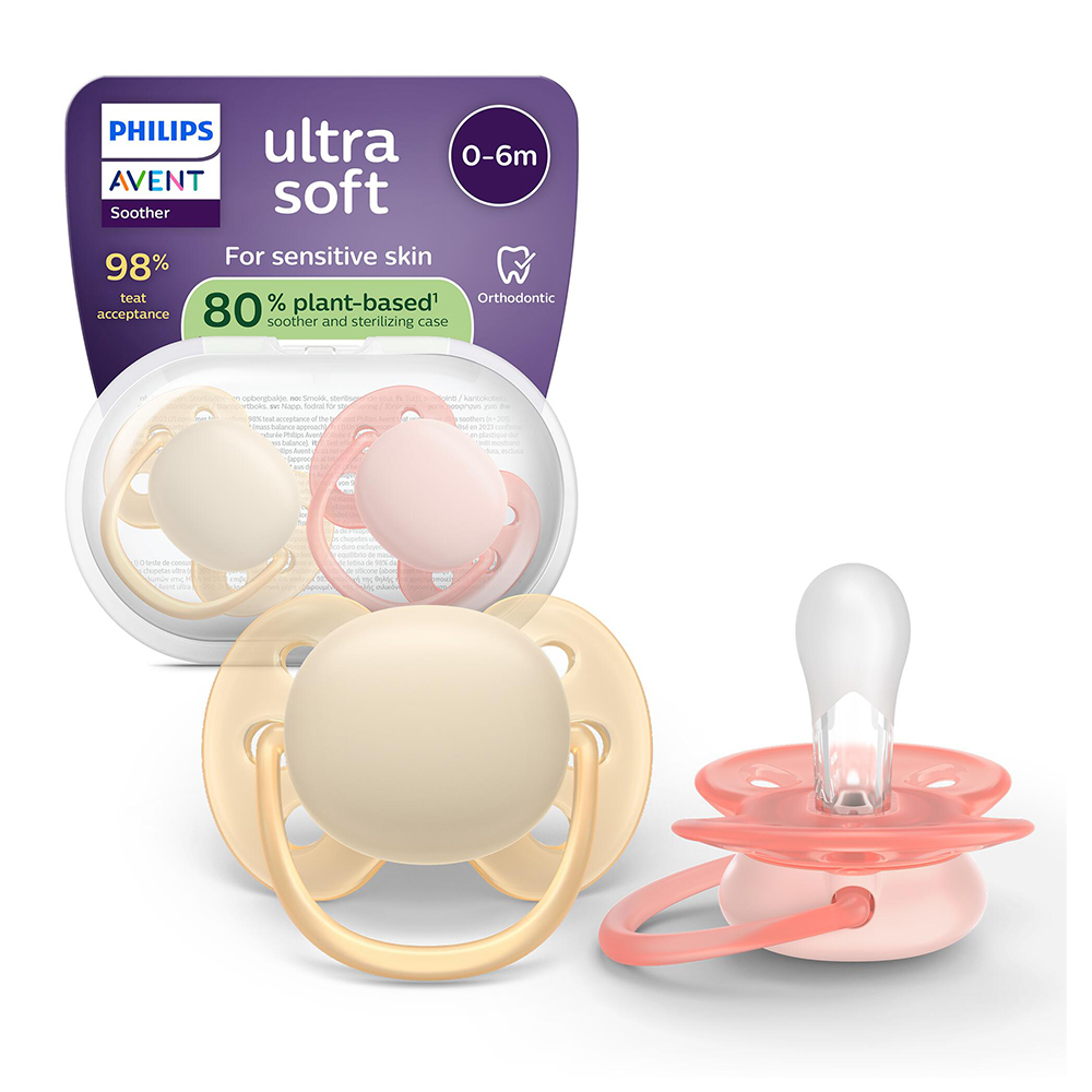 Suzeta Ortodontica Ultra Soft Roz/Portocaliu 0-6 luni 091/38, 2 buc, Avent Philips
