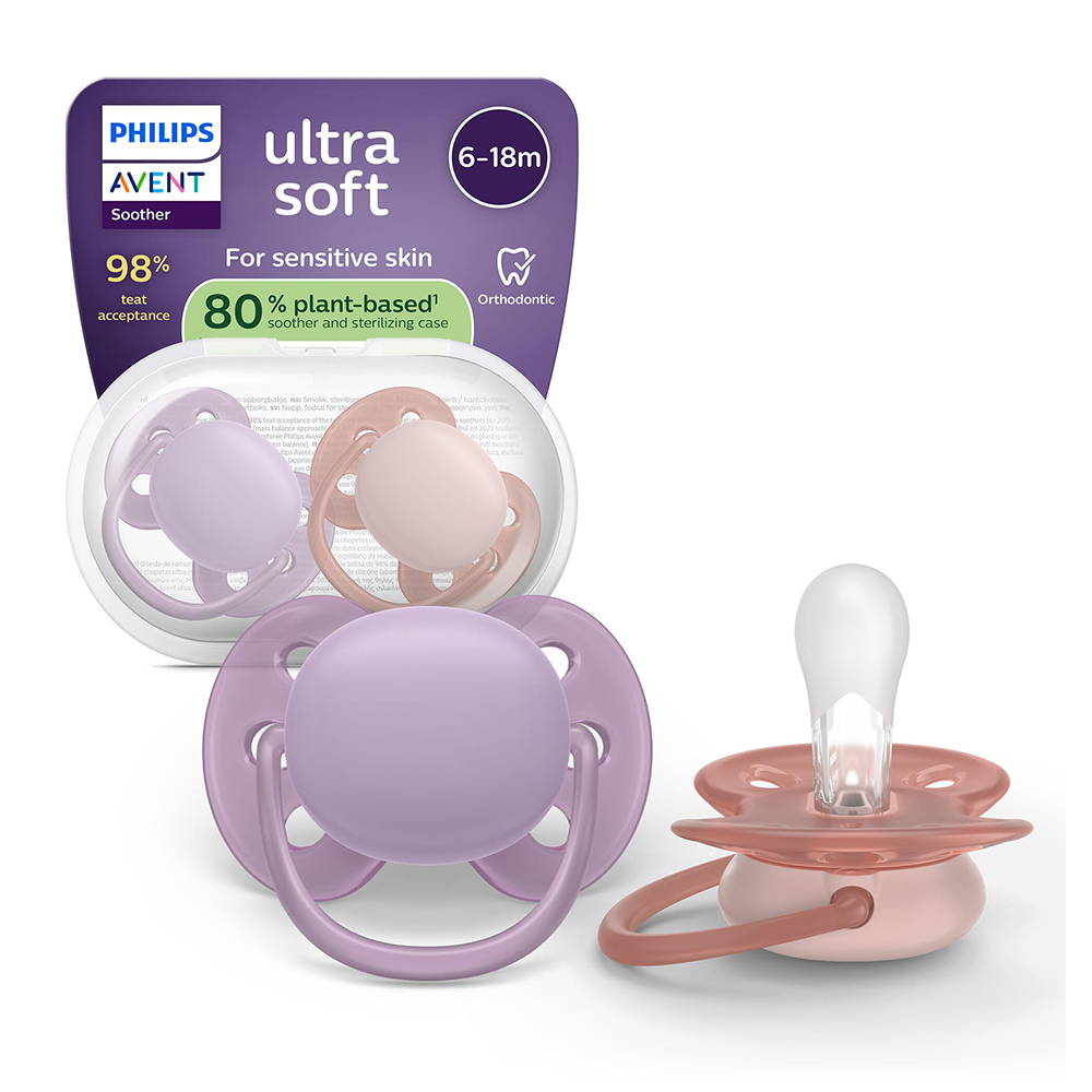 Suzeta Ortodontica Ultra Soft Roz/Mov 6-18 luni 091/43, 2 buc, Avent Philips