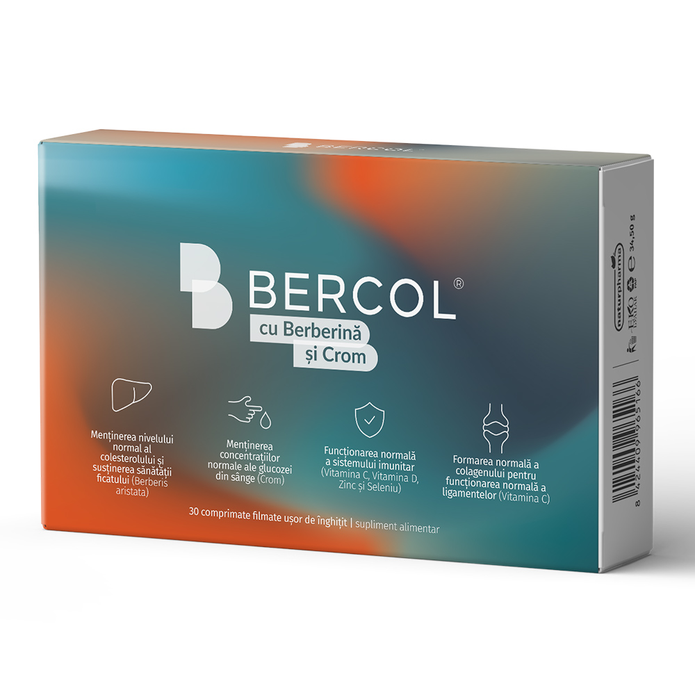 Bercol cu Berberina si Crom, 30 comprimate filmate, NaturPharma