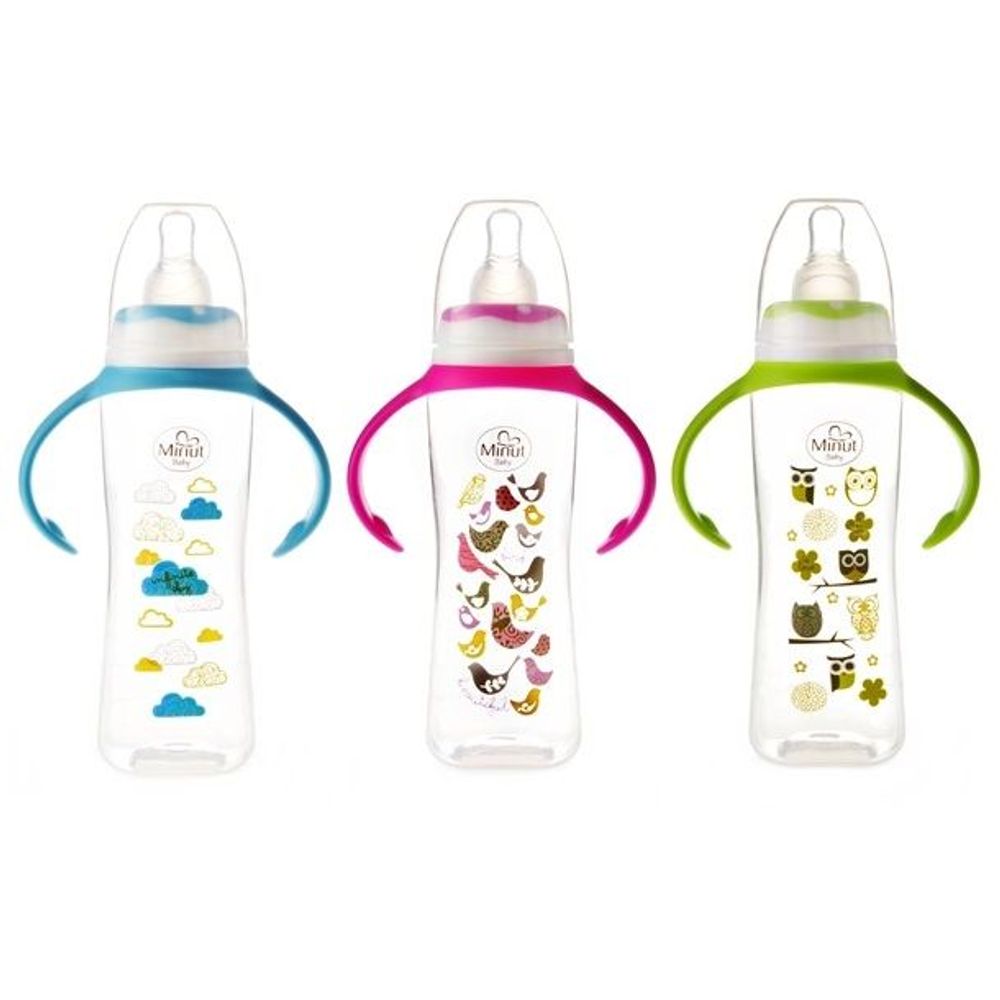 Biberon cu manere si tetina din silicon pentru 0+ Baby, 250ml, Minut