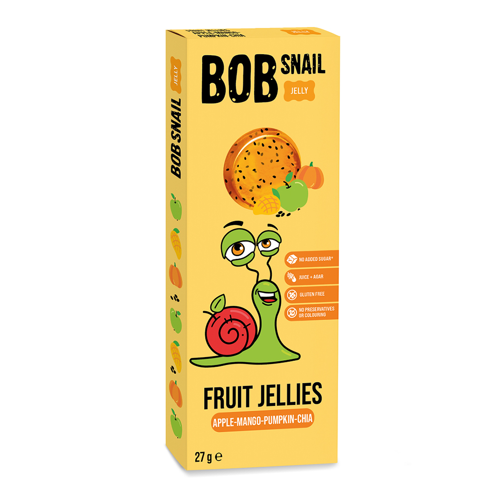 Jeleu natural fara gluten din mere, mango, dovleac si chia, 27 g, Bob Snail