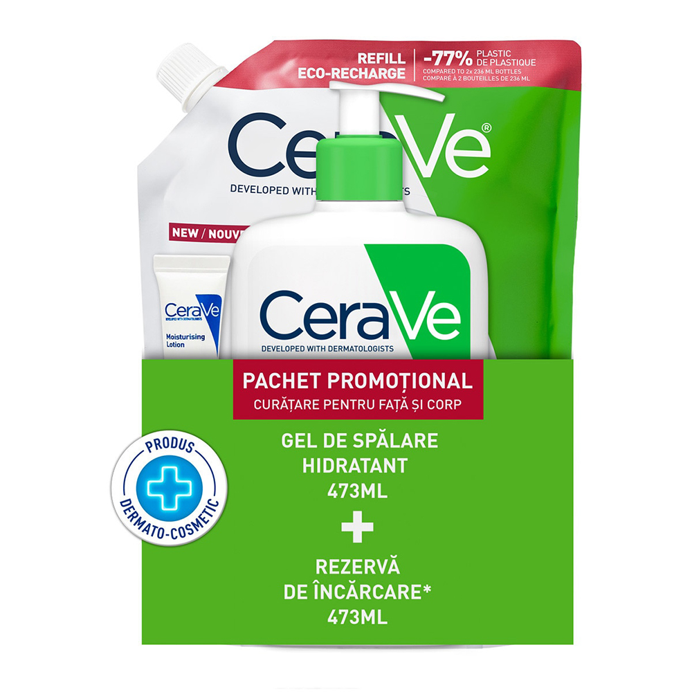 Pachet Gel Spalare Hidratant 473ml + Refill 473ml, Cerave
