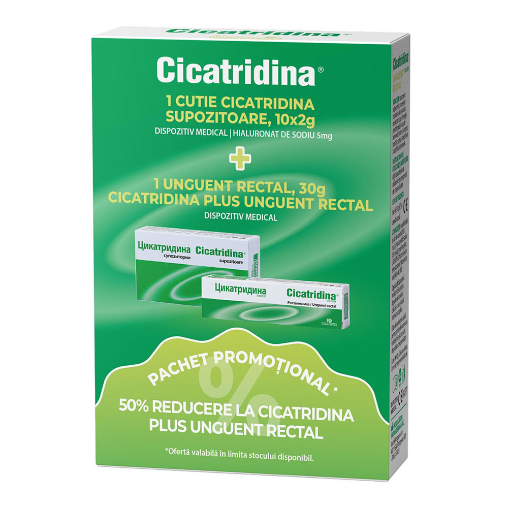 Pachet Cicatridina, 10 supozitoare + Unguent Rectal Cicatridina Plus, 30g, Naturpharma