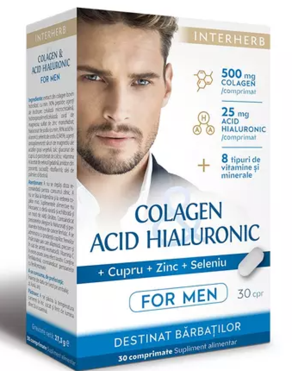 Colagen si acid hialuronic pentru barbati, 30 capsule, Interherb