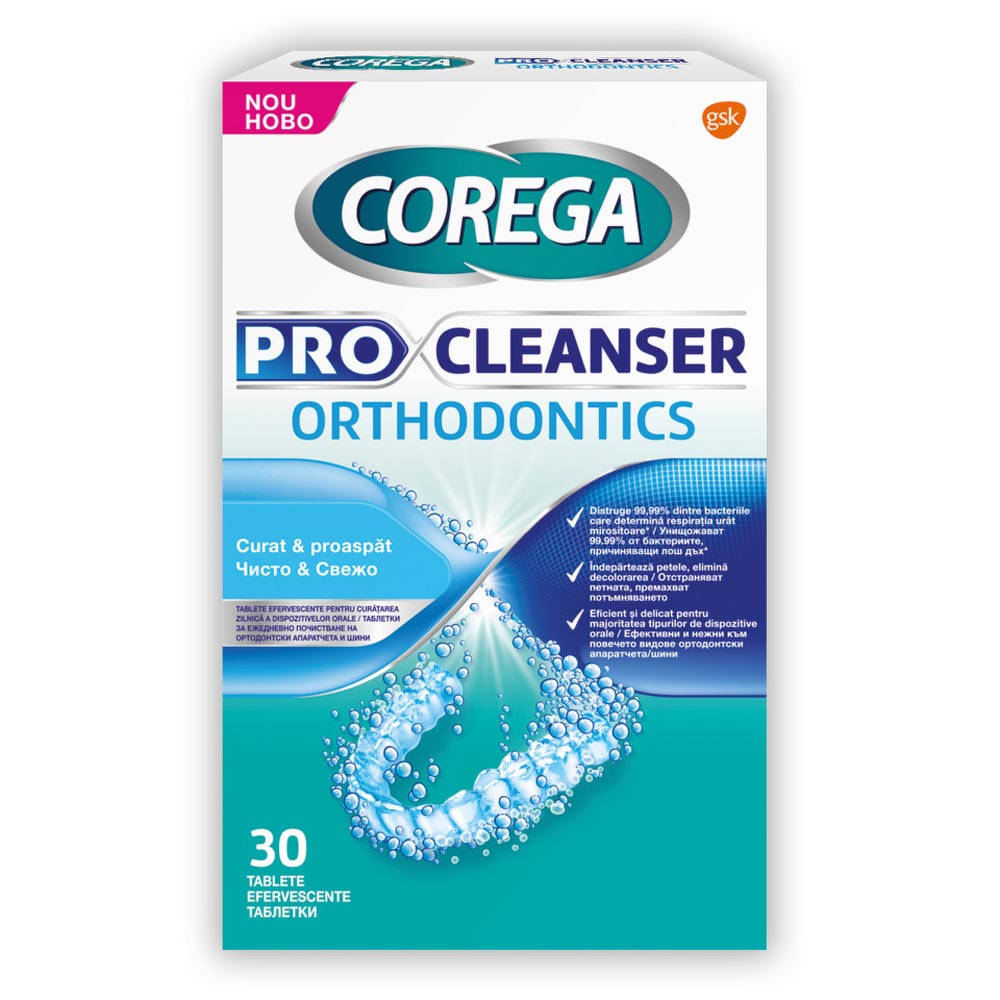 Tablete efervescente pentru curatarea dispozitivelor orale Corega, 30 tablete, Gsk