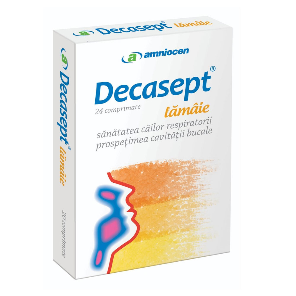 Decasept cu aroma de lamaie, 24 comprimate, Amniocen