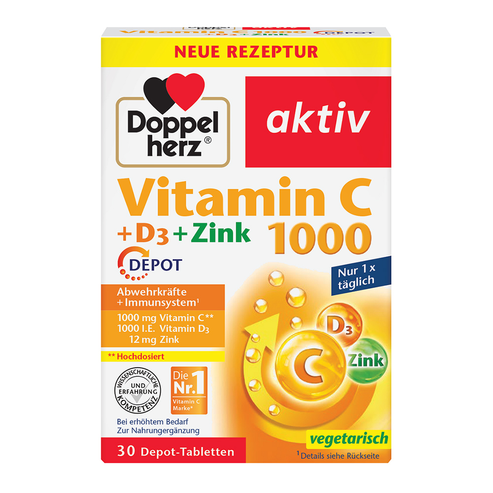 Vitamina C 1000+D3+Zinc Depot Aktiv, 30 tablete, Doppel Herz