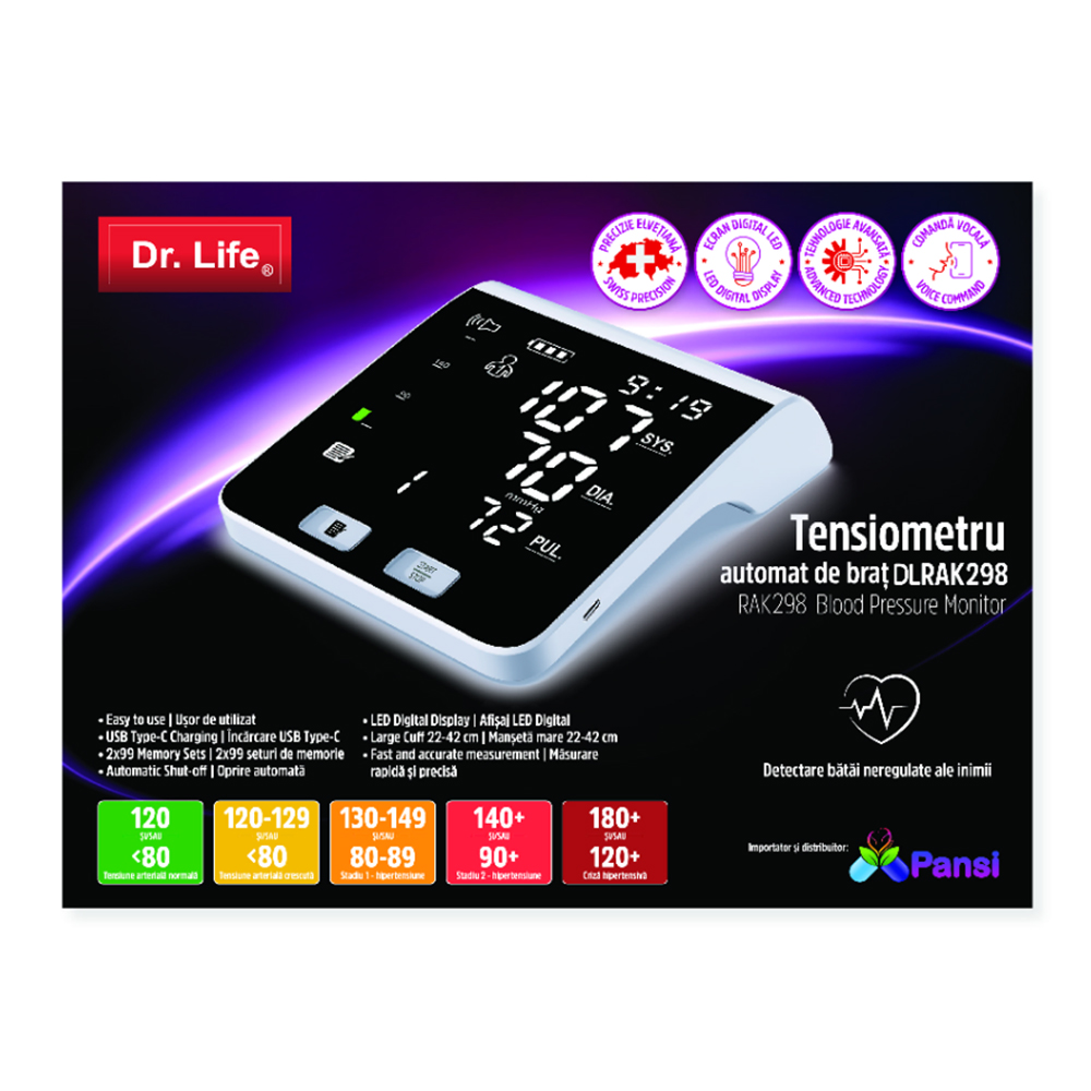Tensiometru Automat de Brat cu Voce DLRAK298, Dr. Life