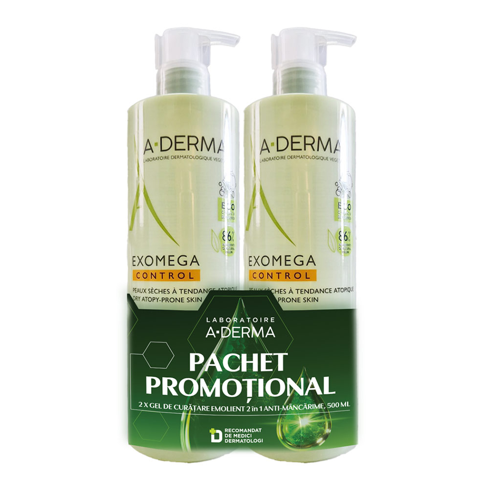 Gel de dus cu pompa 2 in 1 Aderma Exomega Control, 500ml (1+1 Pachet Promo), Ducray