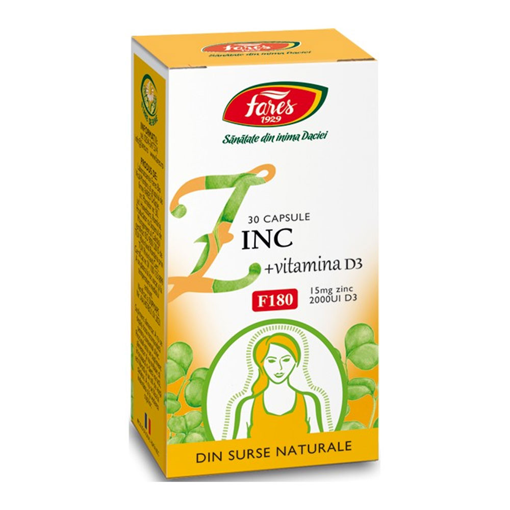 Zinc cu Vitamina D3, 30 capsule, Fares