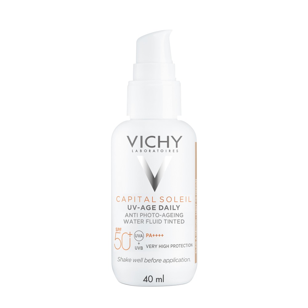 Fluid colorat SPF50+ cu actiune impotriva foto-imbatranirii tenului, nuanta deschisa-medie, Vichy