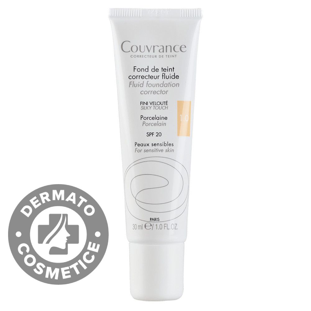 Fond de ten fluid corector SPF 20 Couvrance, Porcelaine 1.0, 30 ml, Avene