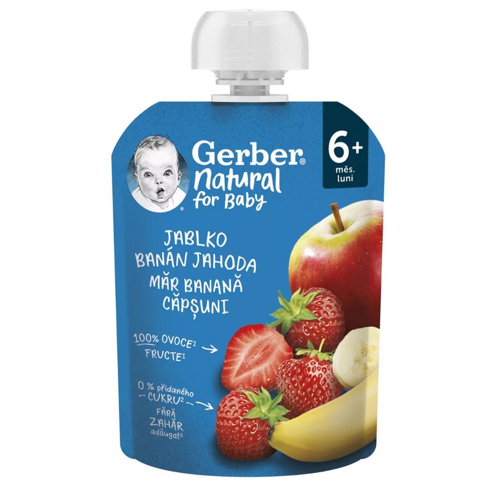 Piure de Mar, Banana si Capsuni Natural, 90g, Gerber