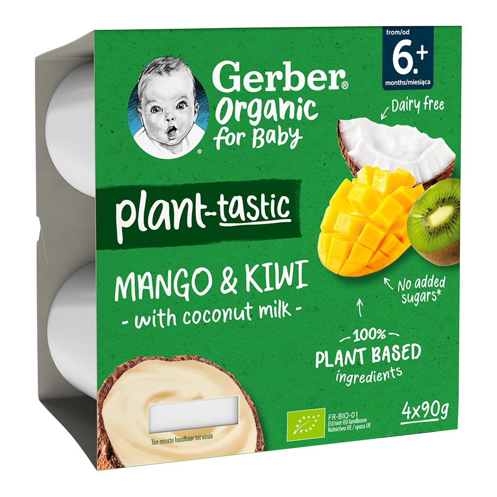 Desert cu mango, kiwi si lapte de cocos +6 luni, 4 x 90g, Gerber