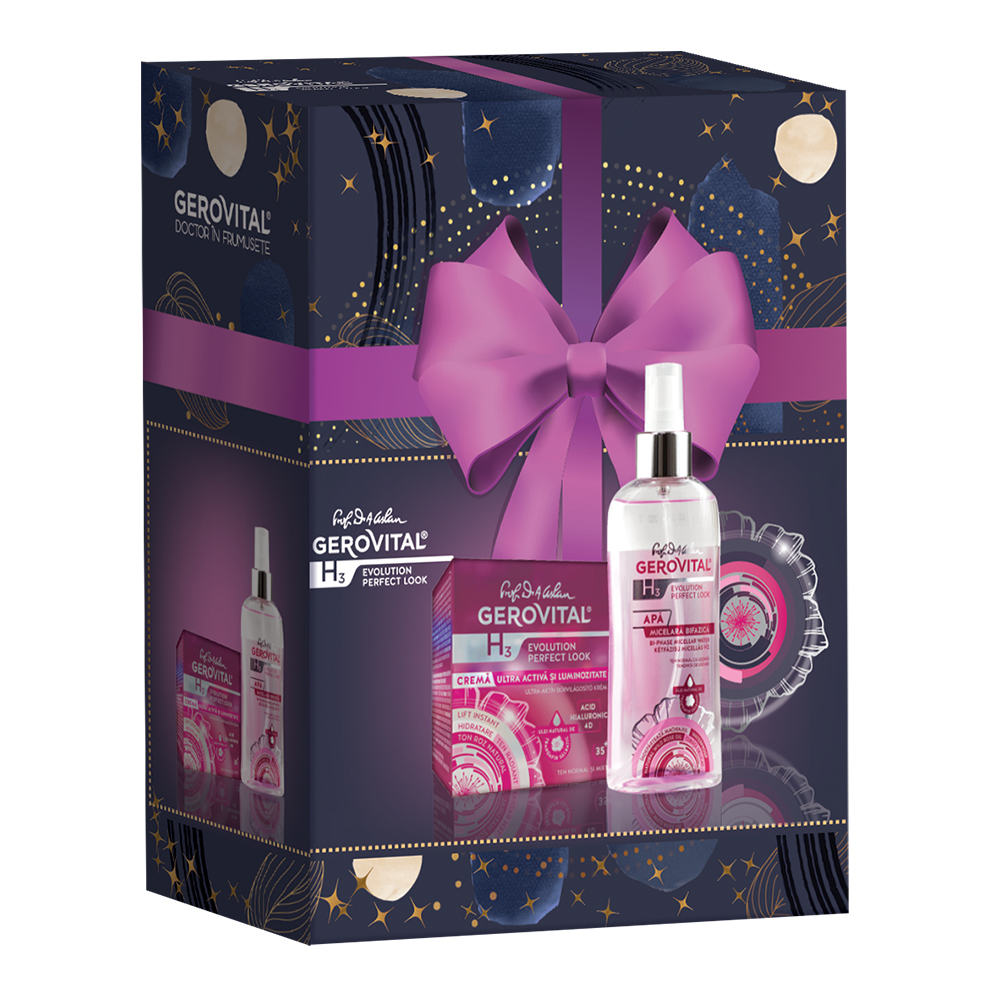 Pachet H3 Evolution Perfect Look Apa Micelara, 400ml + Crema Ultra Activa Luminozit. 35+, 50ml, Gerovital