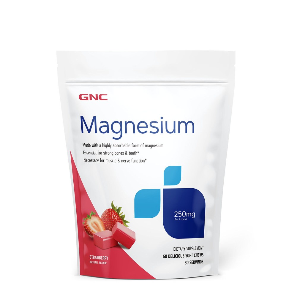 Magnesium 250mg Aroma Naturala de Capsuni, 60 caramele, GNC