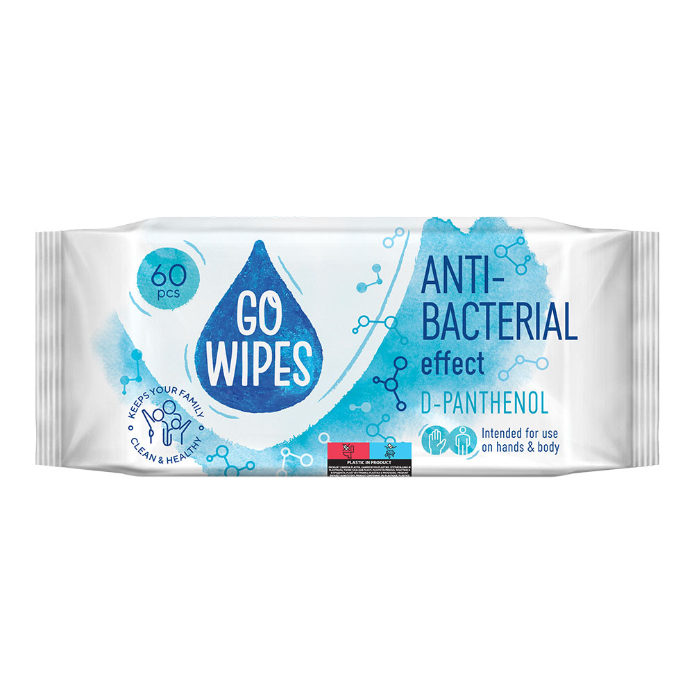 Servetele Umede cu Efect Antibacterian, 60 buc, GoWipes