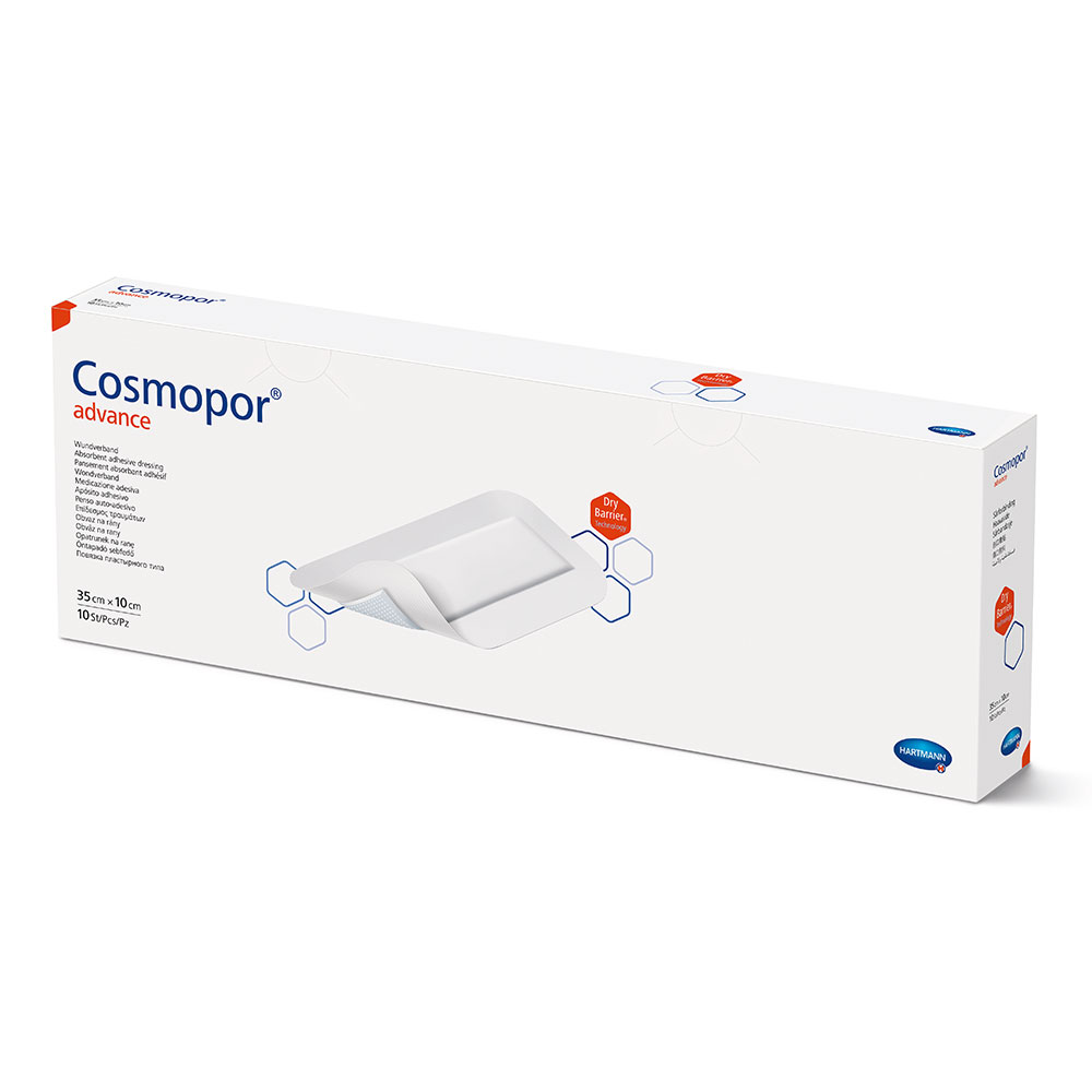 Plasture steril cu corp absorbant si margini autoadezive, 35 x 10cm, 10 plasturi, Cosmopor