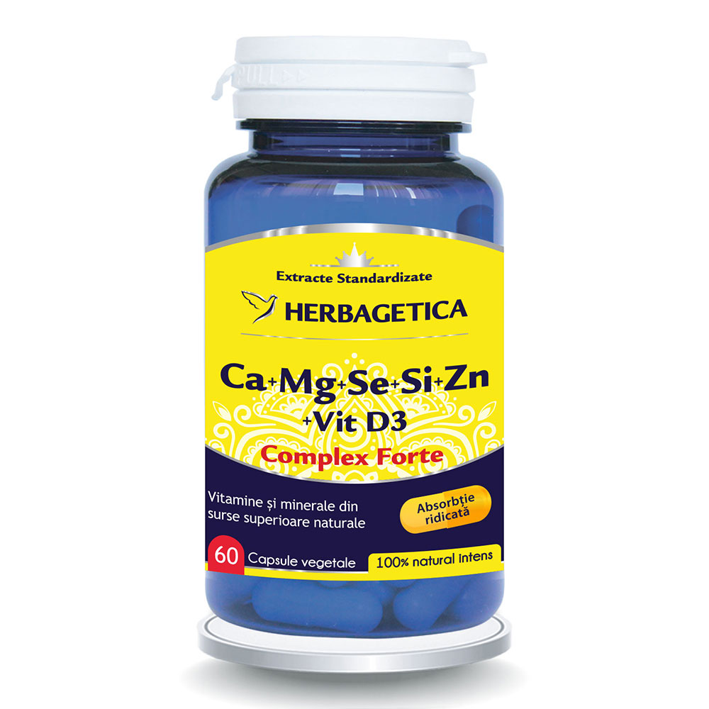 Ca+Mg+Se+Si+Zn Organice cu Vitamina D3, 60 capsule, Herbagetica
