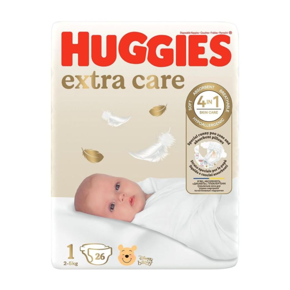 Scutece Huggies nr.1 Extra Care 2-5 kg, 26 buc