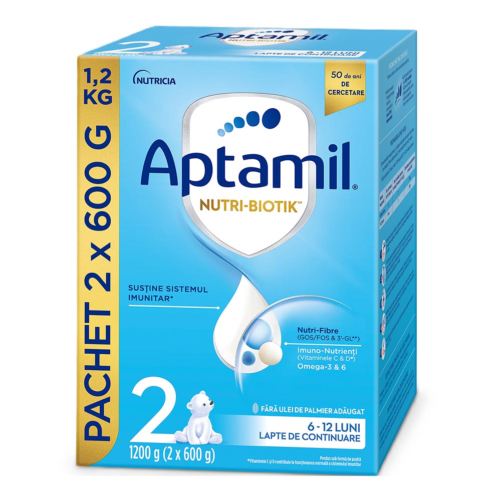 Lapte Praf Aptamil Nutri-Biotik 2 pentru 6-12 luni, 1200g, Nutricia