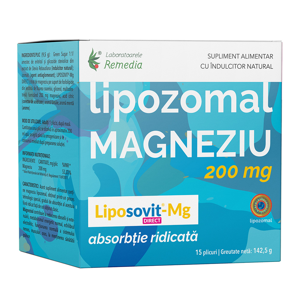 Magneziu Lipozomal 200mg, 15 plicuri, Lab. Remedia