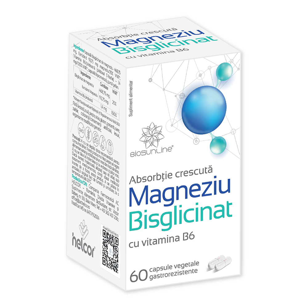 Magneziu Bisglicinat cu Vitamina B6, 60 capsule, Helcor