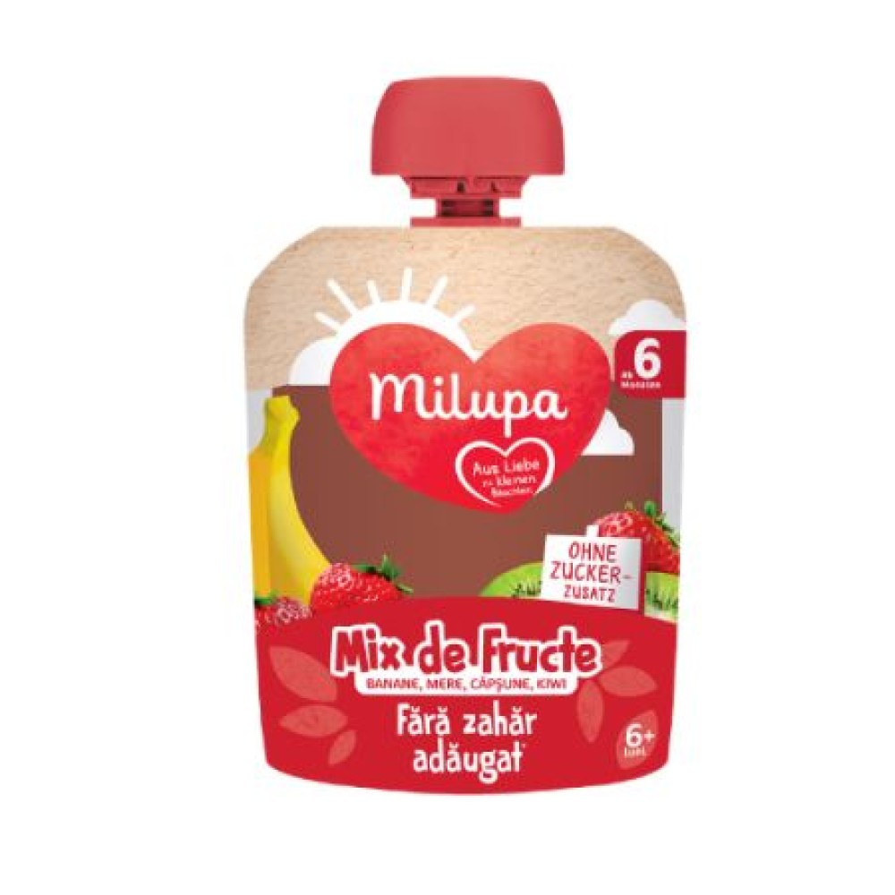 Milupa Piure Fructe Mar, Banana, Capsune si Kiwi x 90 g