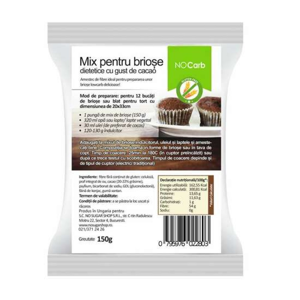 NoCarb Mix pt Briose Dietetice cu Gust de Cacao x 150g