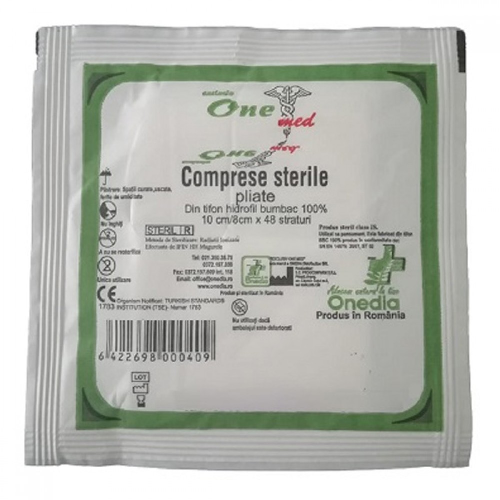 Comprese Sterile Pliate 10 cm x 8 cm x 48 straturi, One Med