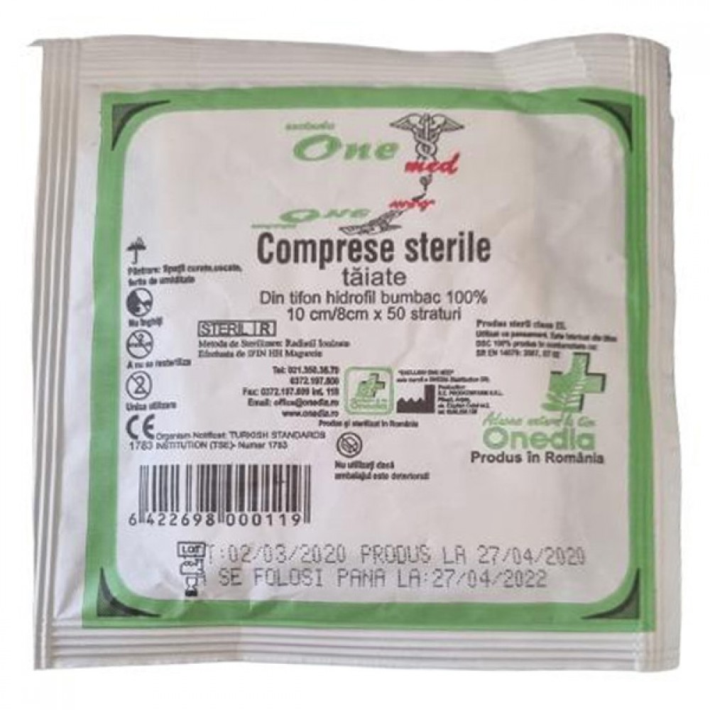 One Med Comprese Sterile Taiate 10 cm x 8 cm x 50 straturi