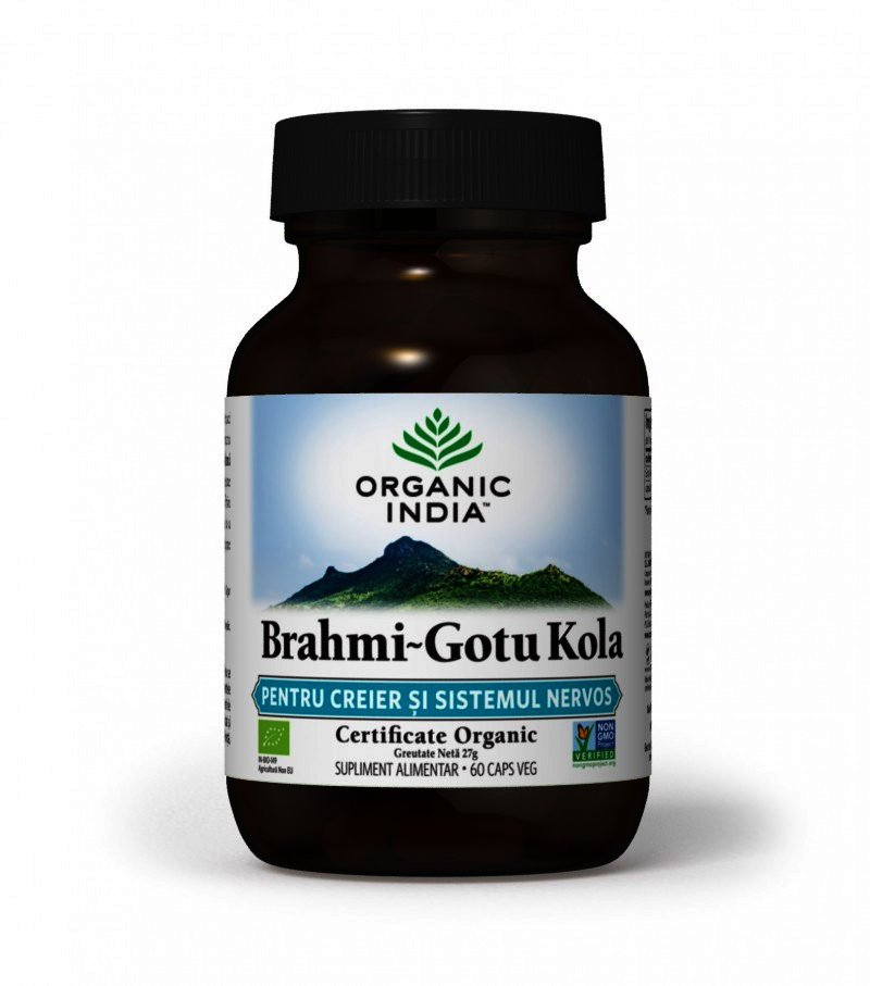 Organic India Brahmi~Gotu Kola, Pentru Creier & Sistemul Nervos si Deficit de Atentie, 60 cps