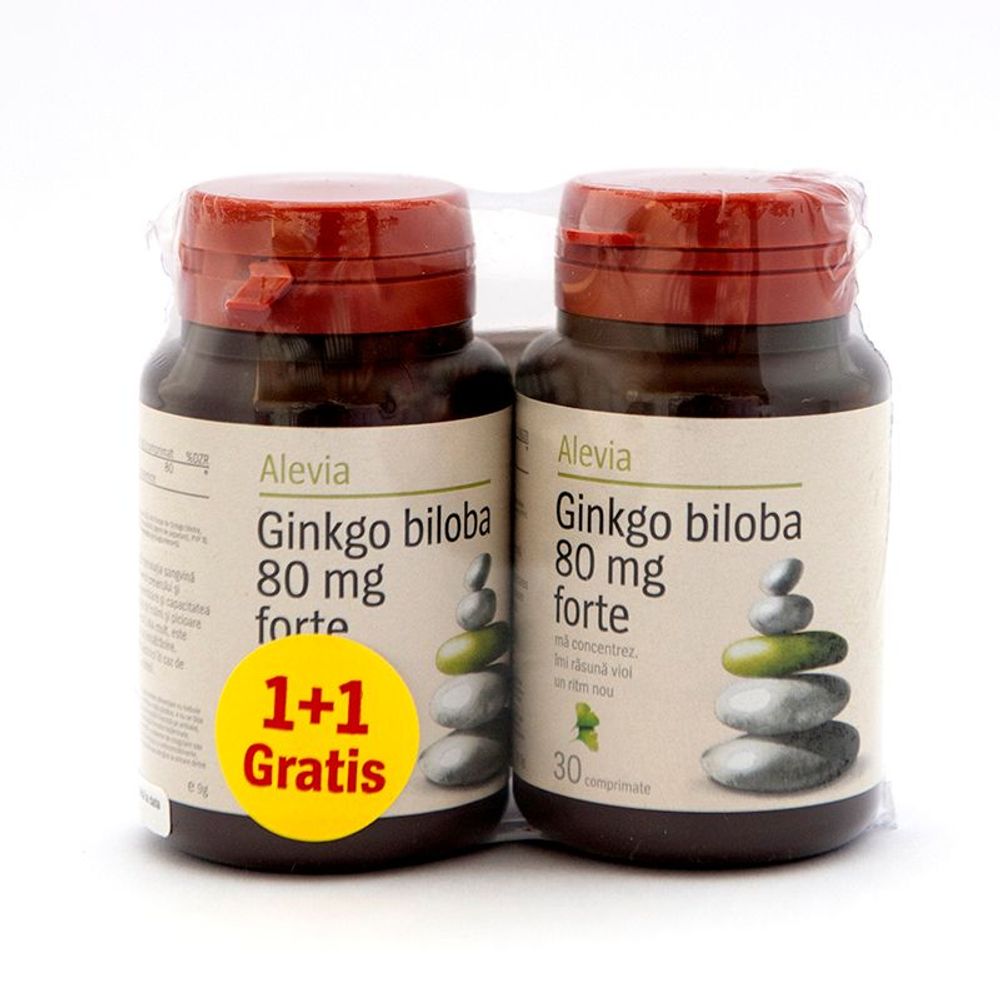 Pachet Ginkana Ginko Biloba Forte 80mg, 30 comprimate, Alevia (1+1)