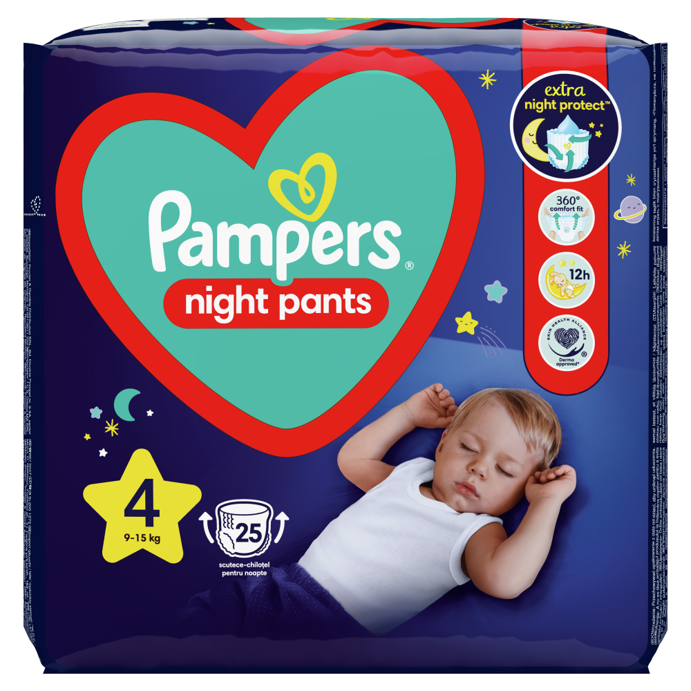 Scutece-chilotel de noapte Pampers Night Pants, Marimea 4, 9 kg-15 kg, 25 bucati