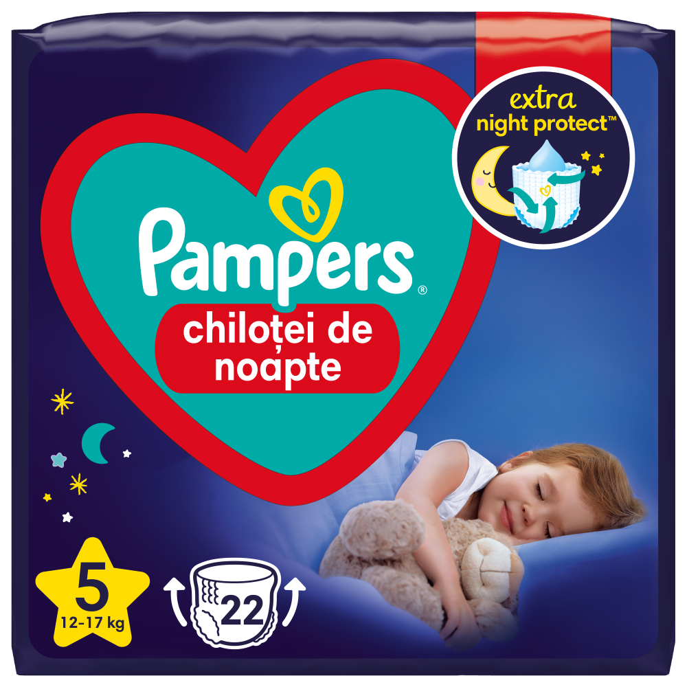 Scutece-chilotel de noapte Pampers Night Pants, Marimea 5, 12 kg-17 kg, 22 bucati
