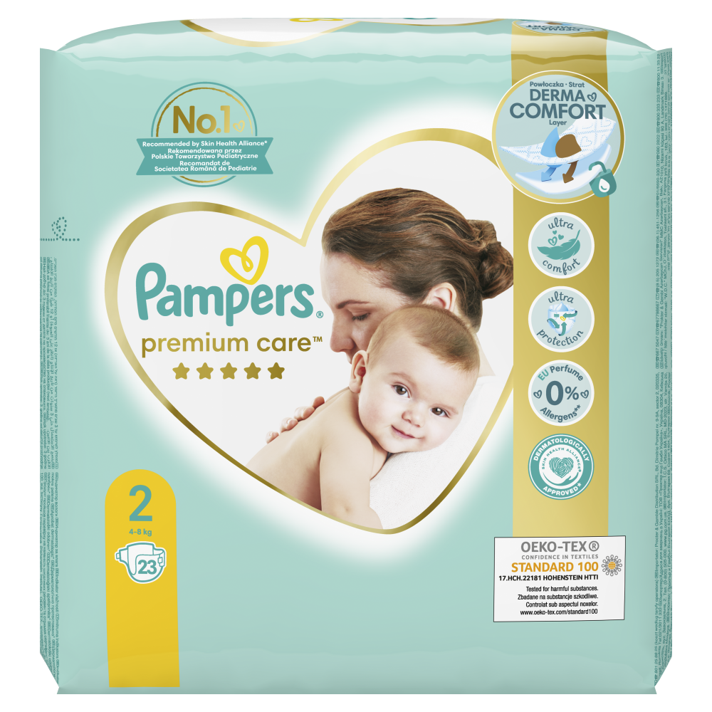 Scutece pentru bebelusi Premium Care, Marimea2, 4-8 kg, 23 bucati, Pampers