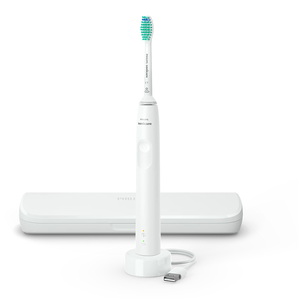 Periuta Dinti Electrica Seria 3100 Alb + Toc Transport Sonicare HX3673/13, Philips