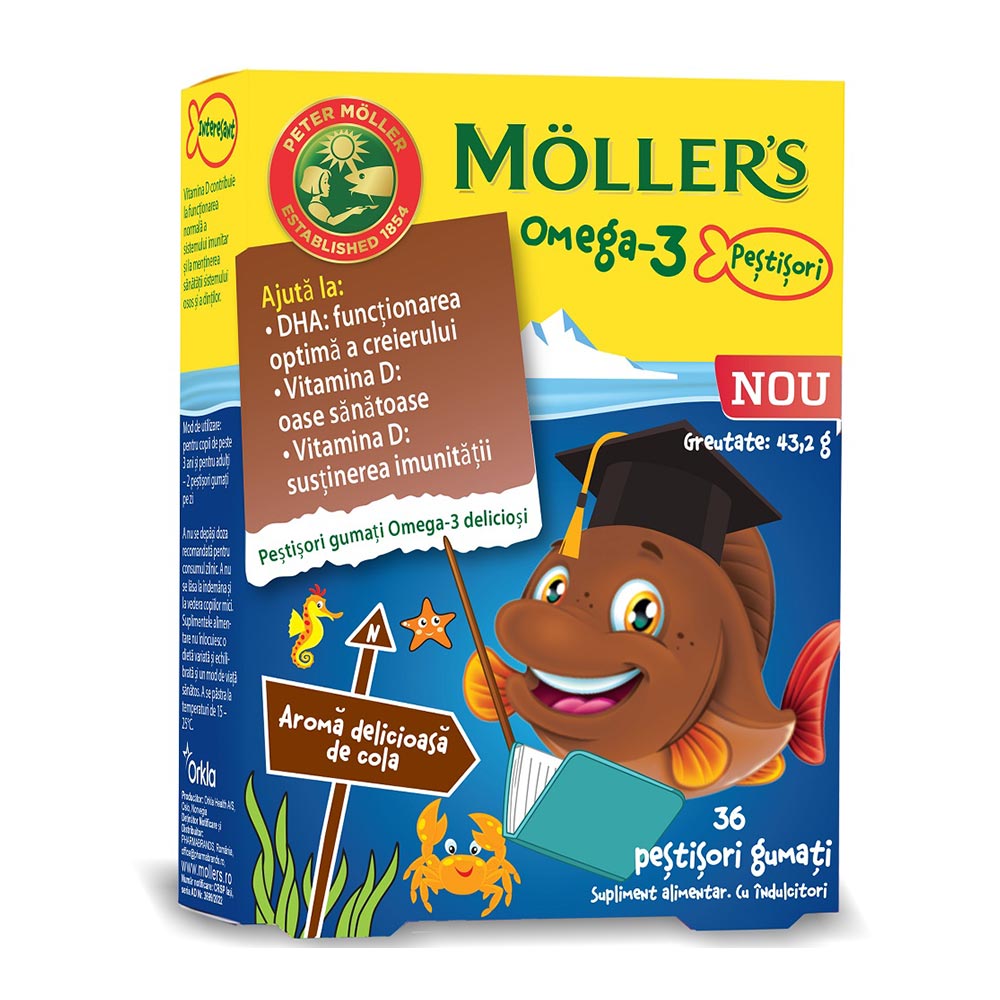 Pestisori gumati cu Omega-3 si aroma cola, 36 jeleuri, Moller's