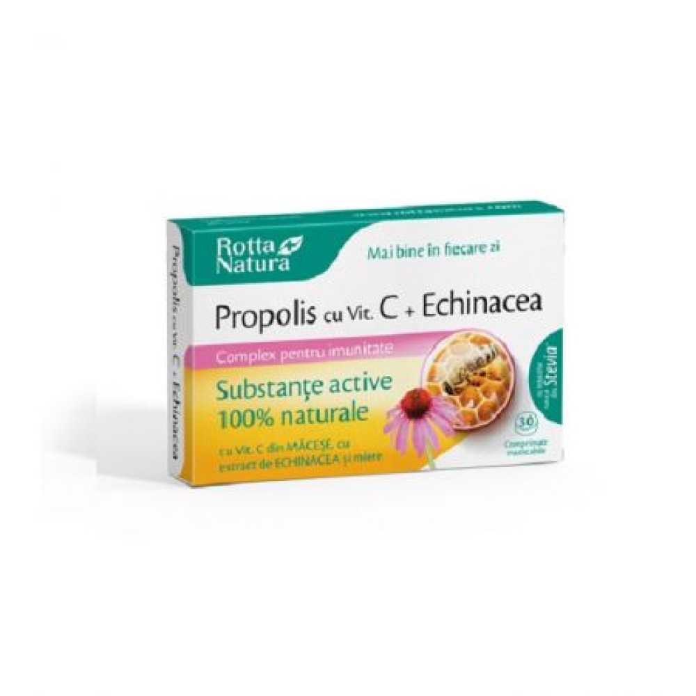 Propolis, Vitamina C naturala, echinacea, miere, 30 comprimate masticabile, Rotta Natura