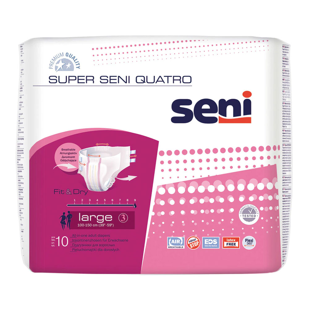 Scutece cu sistem inchis Super Quatro Large, 10 bucati, Seni