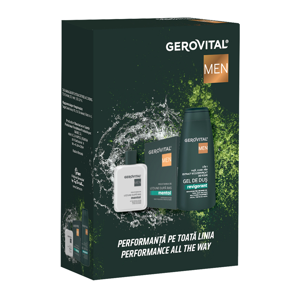 Pachet Men Lotiune dupa ras, 100 ml + Gel de dus revigorant, 3 in 1, 400 ml, Gerovital